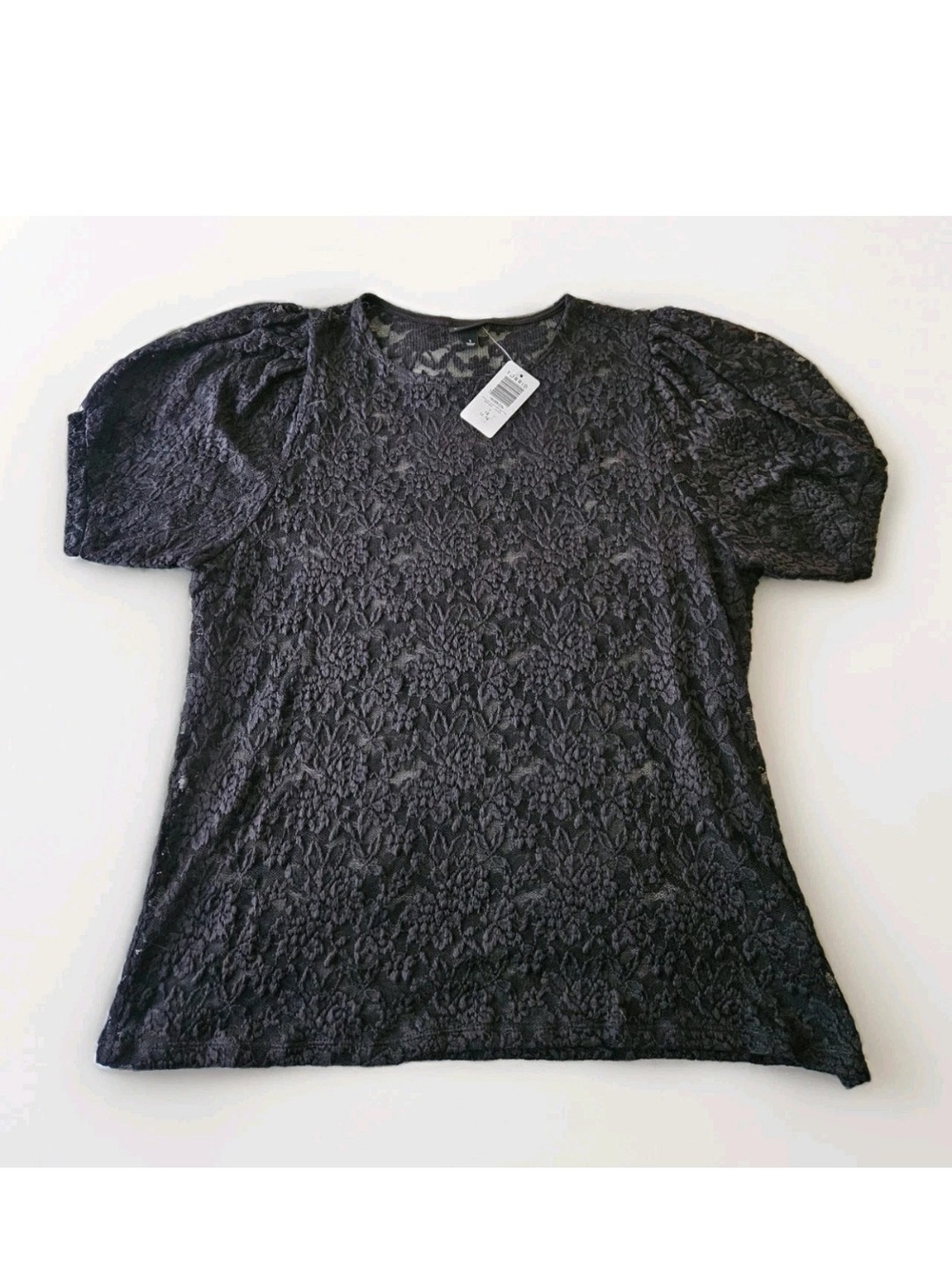Torrid Black Floral Lace Round Neck Puff Short Sleeve Pullover Tee 1X Plus